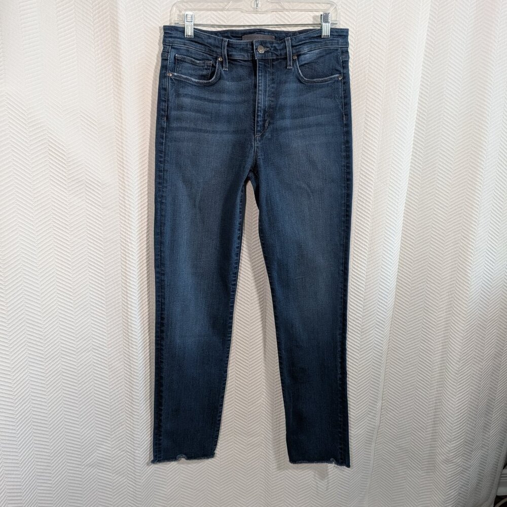 Joe's Jeans High Rise Straight Jeans Blue Denim Stretch Raw Hem Size 30 Capsule